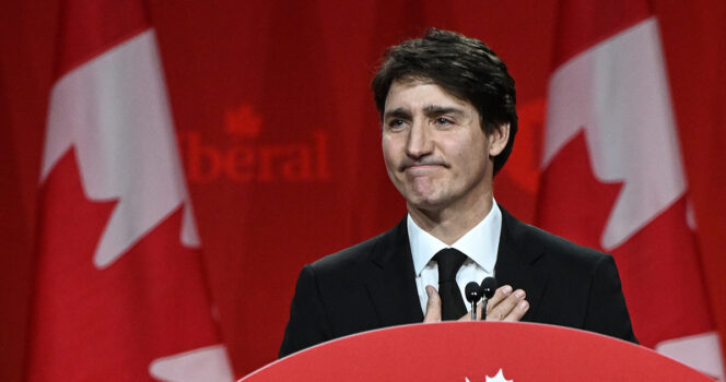 Justin Trudeau targets Donald Trump in teary last speech