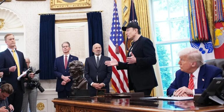 Elon Musk, 53, Sports a Black Eye at Oval Office Farewell Conference With Donald Trump, Sparking Online Stir — Photos